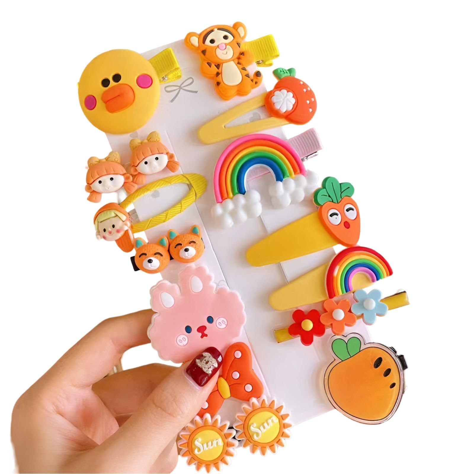 SYGA 14-Piece Baby Hair Clip Set for Girls Cute Cartoon & Floral Patterns Hair Pin Smile, Cute Bear, Bunny, Bow, Flower - khaki-image-3