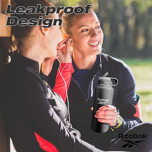 Miniatura 5 de Reebok Botella de agua de acero inoxidable con diseño de popote y estilo de vida, botellas de agua aisladas de 40 onzas, botella de agua deportiva