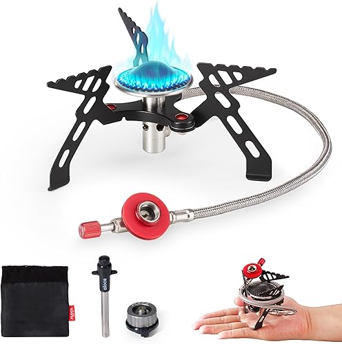 Alocs Estufa de mochilero de 2800 W, estufa portátil para acampar con encendido, mini estufa de campamento con adaptador de butano, estufa de gas