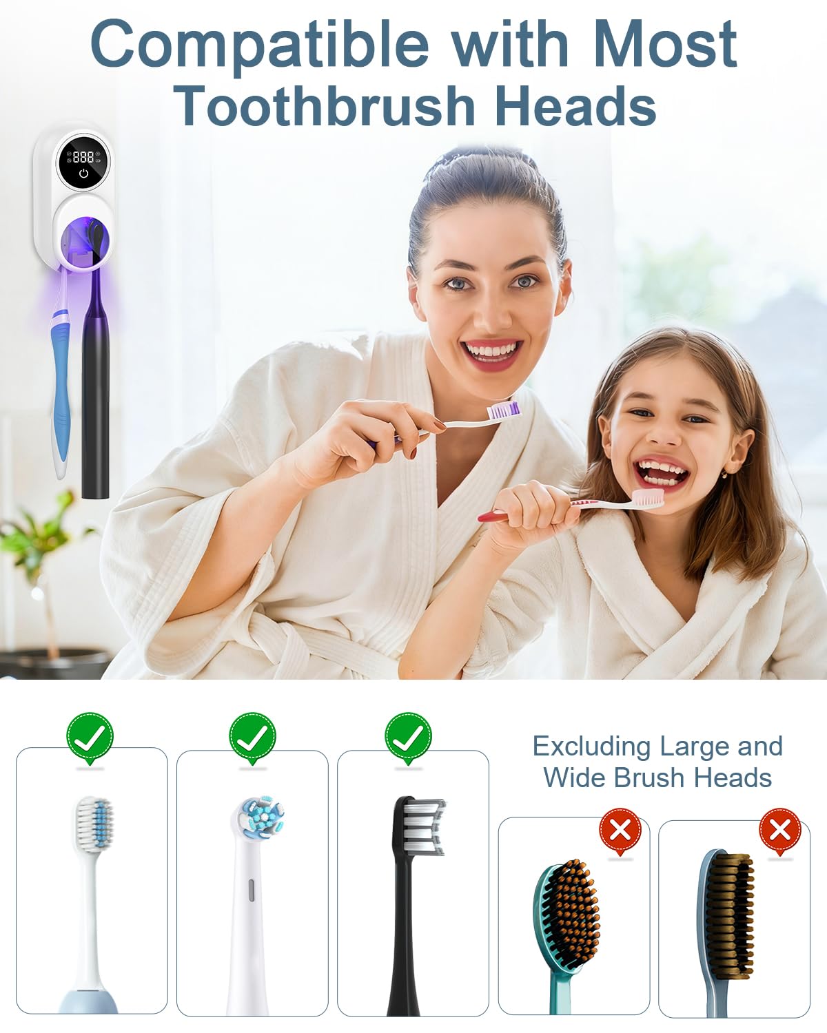 Soporte desinfectante para cepillo de dientes montado en la pared con modo dual de limpieza y secado al aire, cubierta inductiva automática, batería recargable de larga duración, soporte