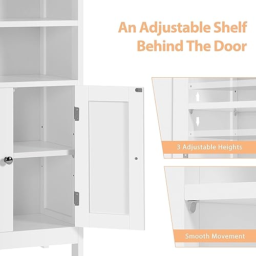 Miniatura 7 de Yaheetech Armario de suelo de baño gabinete de pie independiente con doble puerta y estantes ajustables organizador de almacenamiento lateral alto