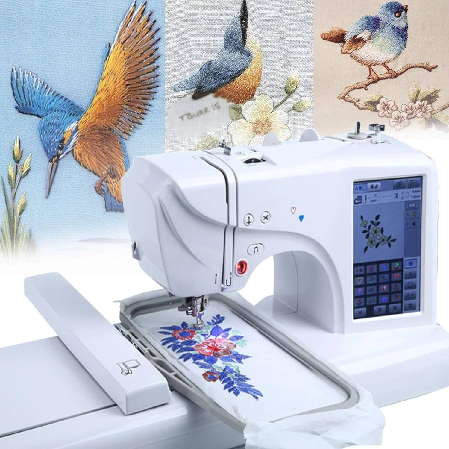 Maszyna do szycia i haftowania z ekranem dotykowym LCD, 210 wbudowanych liter, 30 obramowań wzorów, powierzchnia haftu 10 x 23 cm, automatyczne narzędzie do szycia do projektów DIY