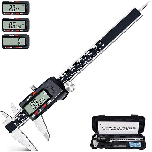 Kynup Digital Vernier Caliper, Caliper Measuring Tool, Outside Micrometer Dial Caliper with Stainless Steel, Large LCD Screen, Auto - Off Feature, Inch Metric Fraction Conversion (6Inch/150mm)