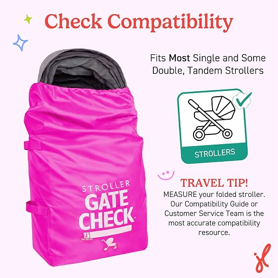 J.L. Childress Gate Check Bag for Single & Double Strollers, Neon Pink