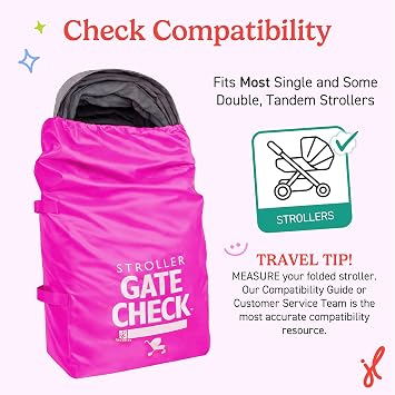 J.L. Childress Gate Check Bag for Single & Double Strollers, Neon Pink