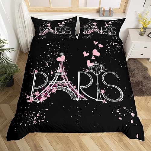 Vista 103 de Feelyou - Juego de funda de edredón de microfibra moderno para cama individual, matrimonial, queen o king, con fundas de almohada, diseño de París