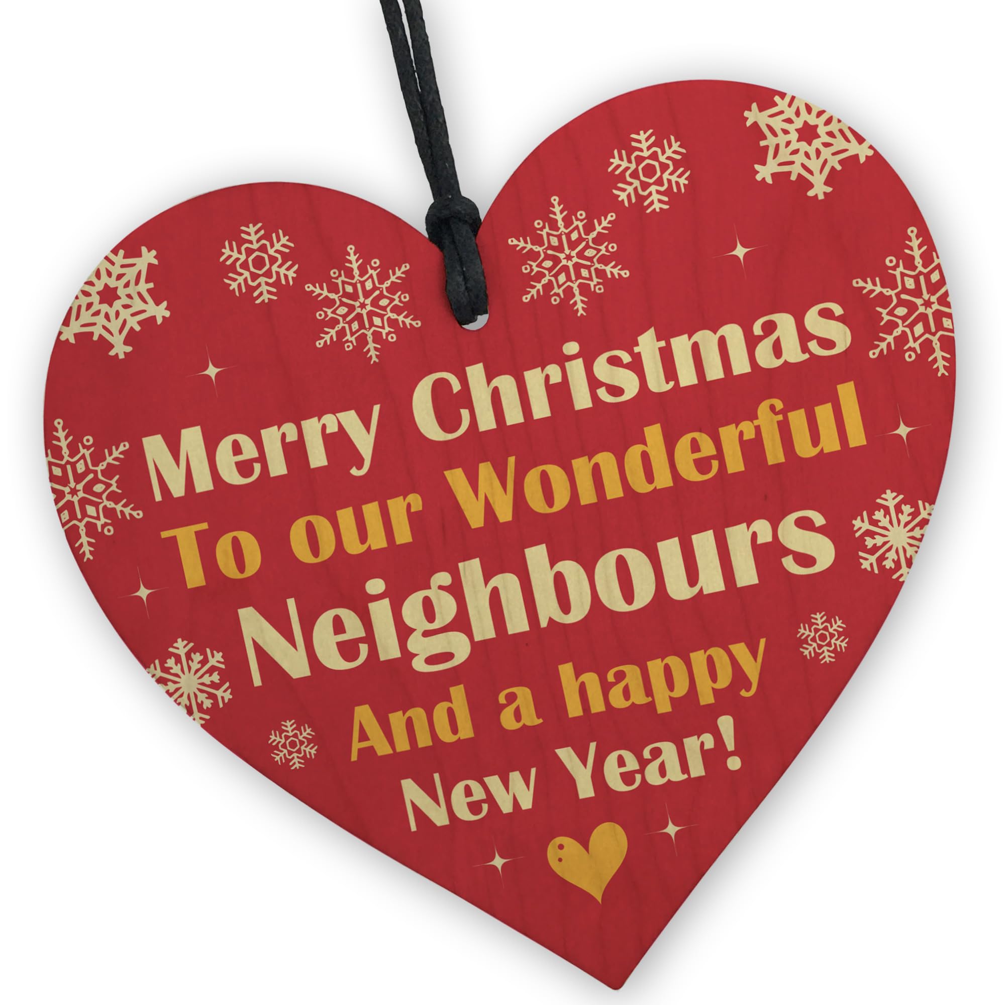 Red Ocean Neighbour Merry Christmas - Wooden Hanging Heart Gift For Neighbour - Neighbour Friendship Gifts For Him Her - Happy New Year Neighbour Present