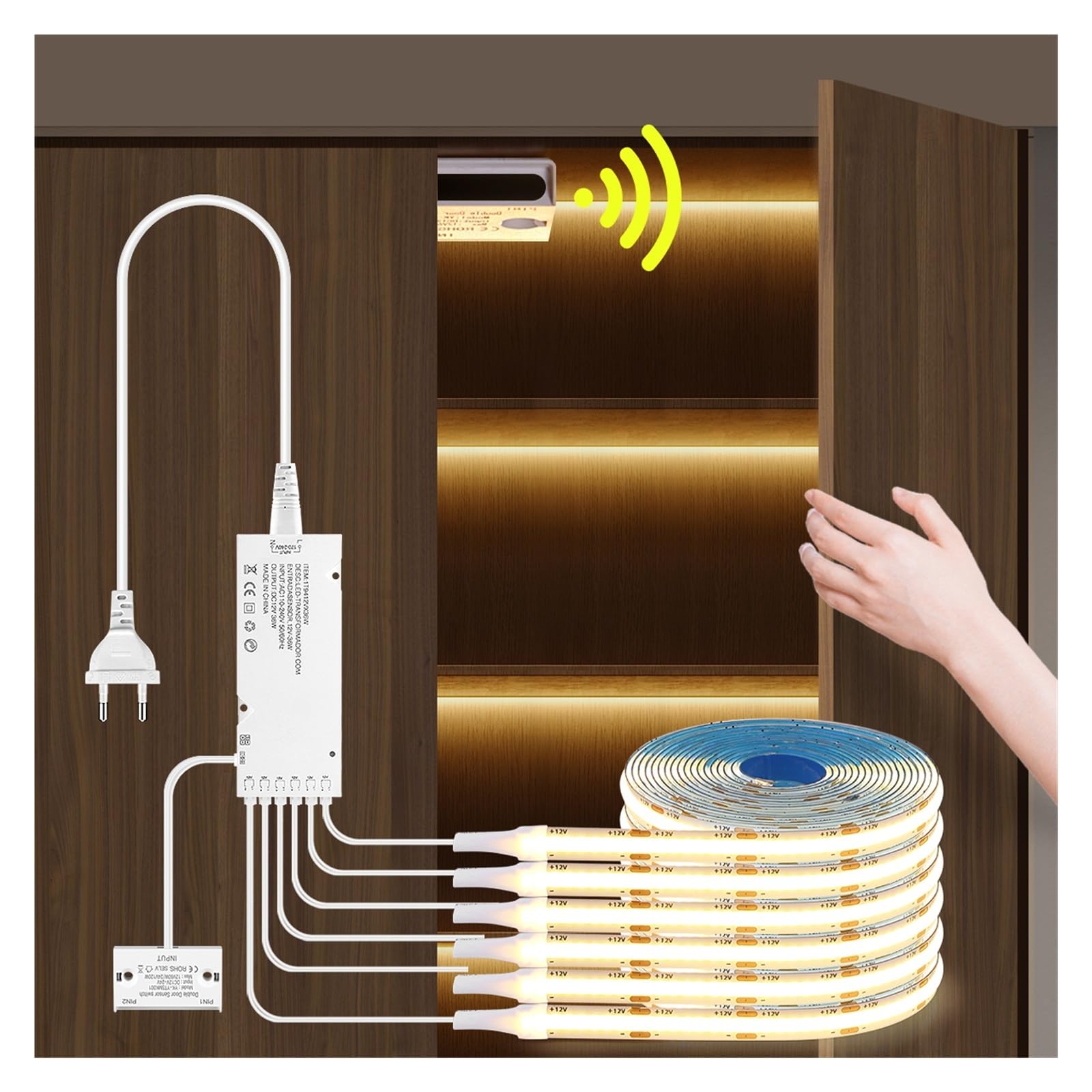 8mm COB LED Streifen Smart Tür Sensor Licht 1M-5M Unter Schrank Bücherregal Kleiderschrank Vitrine beleuchtung
