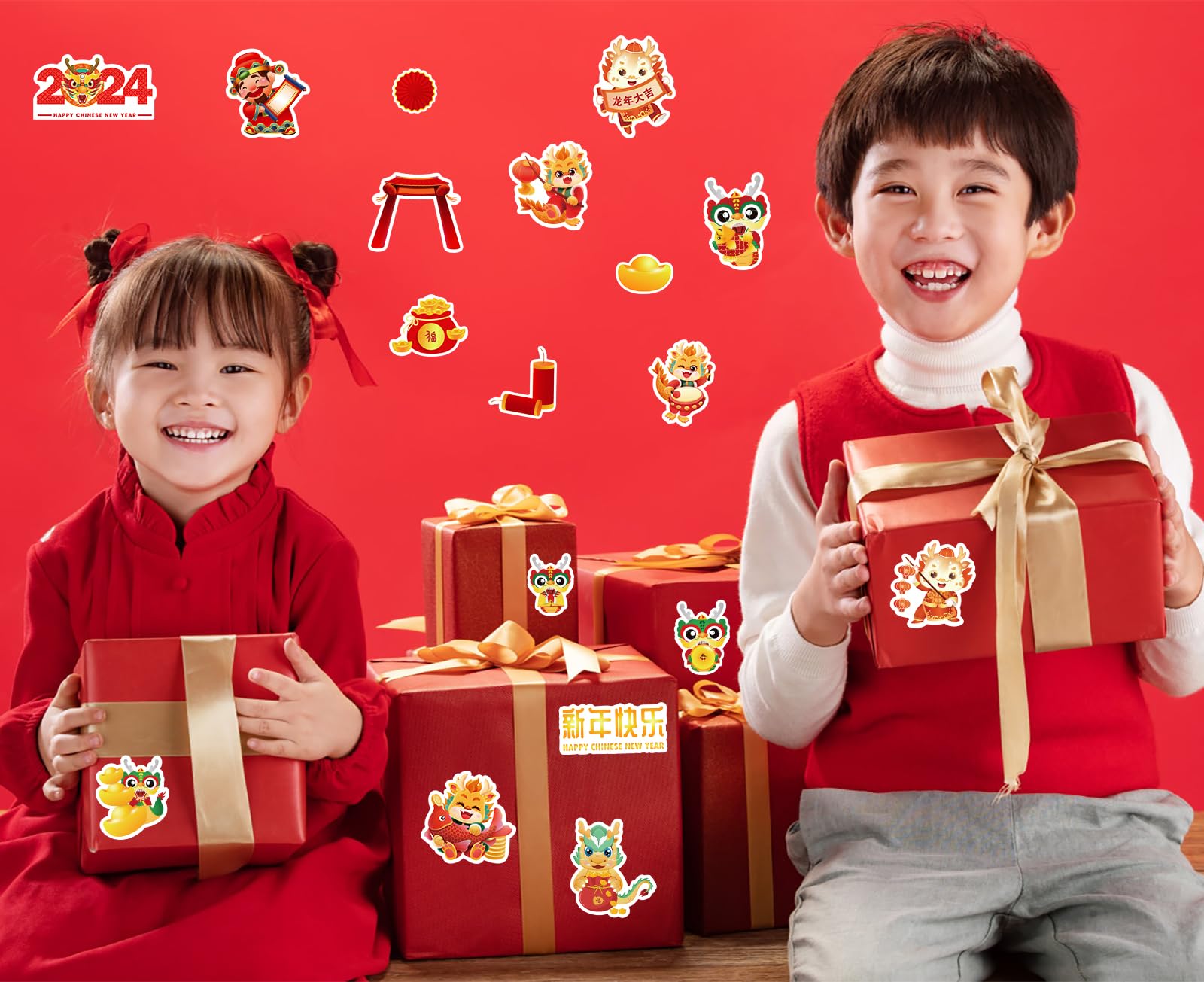 50pcs Chinese New Year Stickers - Year Of Dragon 2024 Lunar New Year Decals