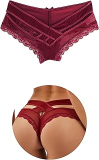 ohmydear Womens Sexy Cheeky Panties Lace Thongs Hipster Back Crisscross Strappy Underwear Plus Size Bikini Briefs XS-4XL