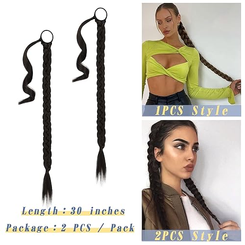 Miniatura 47 de BARSDAR 30 Inch Long Braided Ponytail Extension with Hair Tie - Straight Sleek Wrap Around Brown Braided Ponytail Hair Extensions - Synthetic Pony