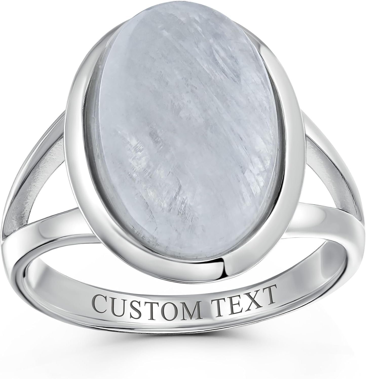Bling Jewelry Customizable Iridescent White Created Opal Big Oval Split Shank Statement Ring For Women And Teens Personalized Boho Gemstone .925 Sterling Silver Rhodium Plating October Birthstone