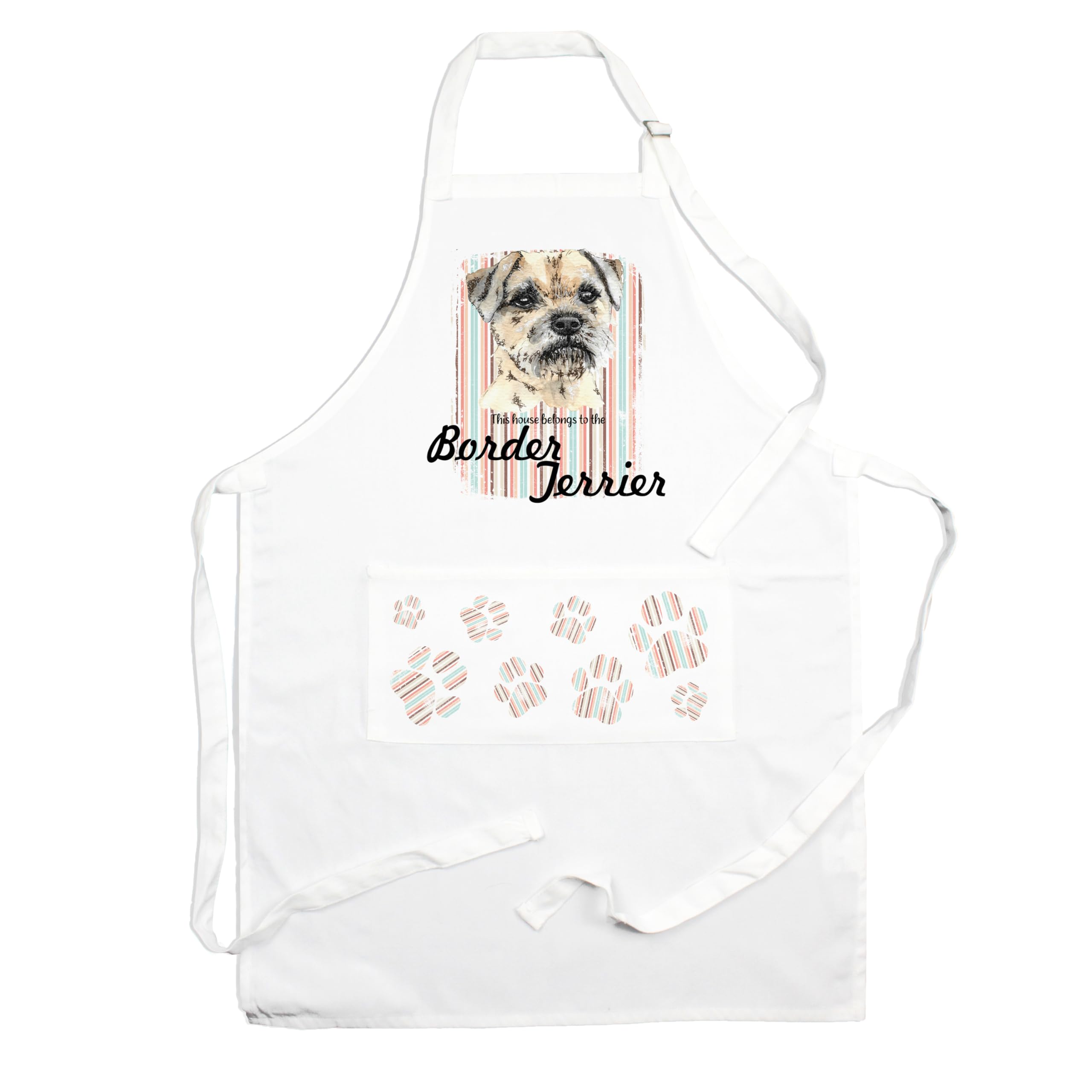 Purely Home Men's Multicolour Border Terrier Apron - This House Belongs To The Dog - Cooking & Baking Gift Adjustable Neck/Waist Ties - Large Front Pocket Wo Unisex
