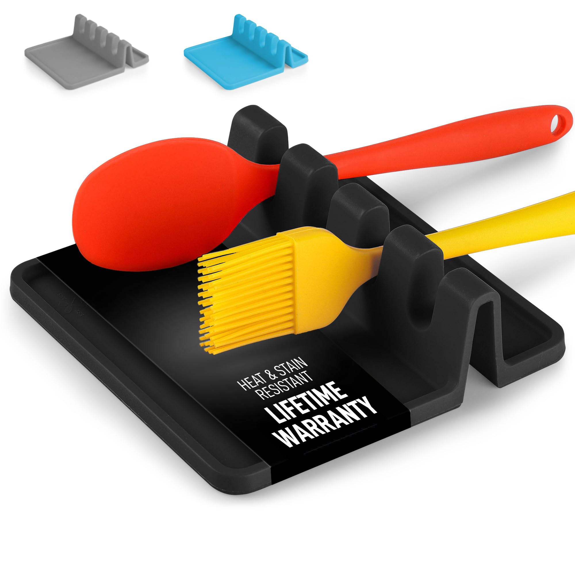Simple Craft Silicone Utensil Rest with Drip Pad – Heat-Resistant Holder for Spoons, Ladles & Tongs – Non-Slip Spoon Rest for Stovetop & Counter - Black