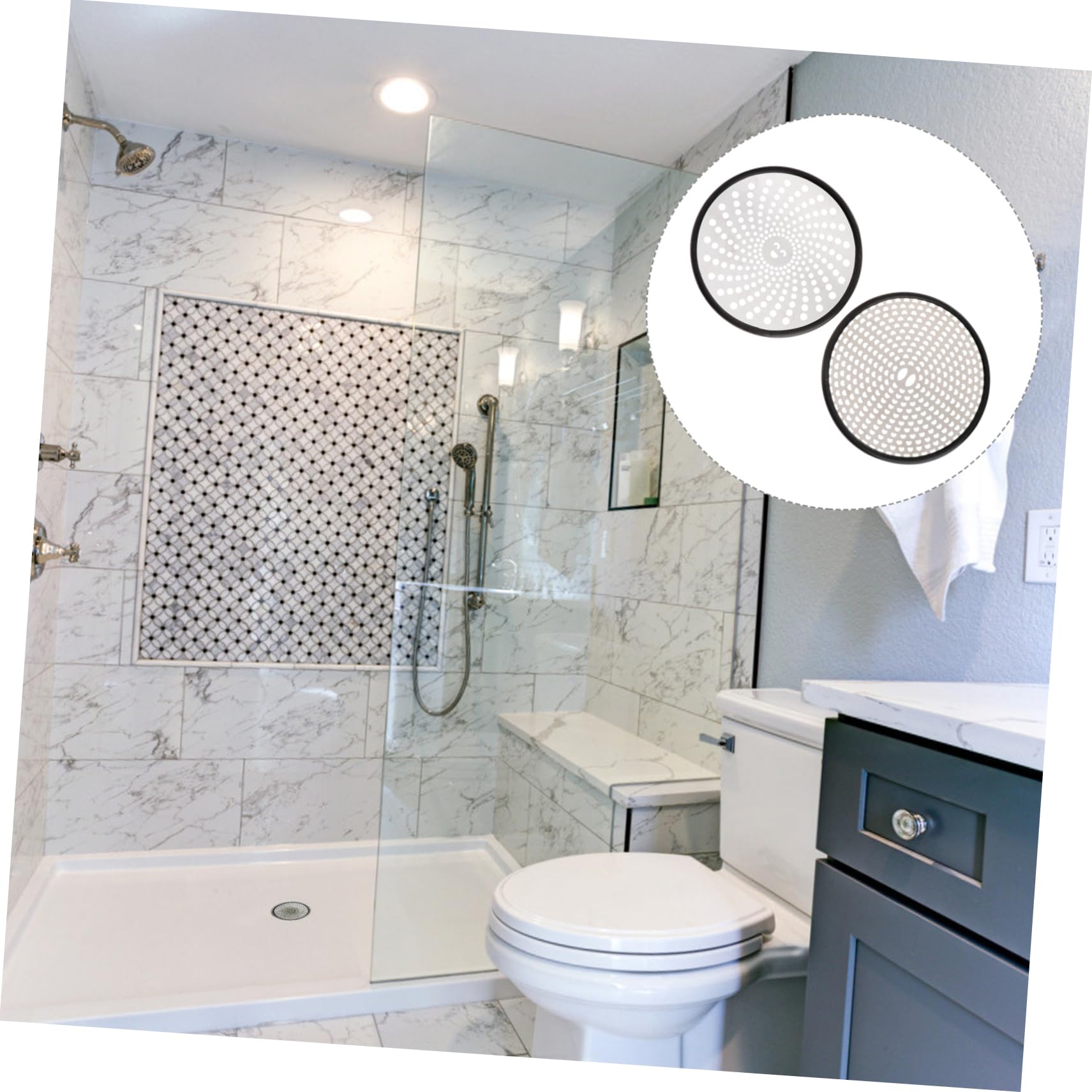 SHINEOFI 2 Series Malla De Drenaje De Piso Cubrir Tapa del Desagüe del Piso Colador Agujero Tapa Desagüe Útil Baño Cubierta De Desagüe del Piso De La Casa Acero Inoxidable Plata 2 Piezas*2