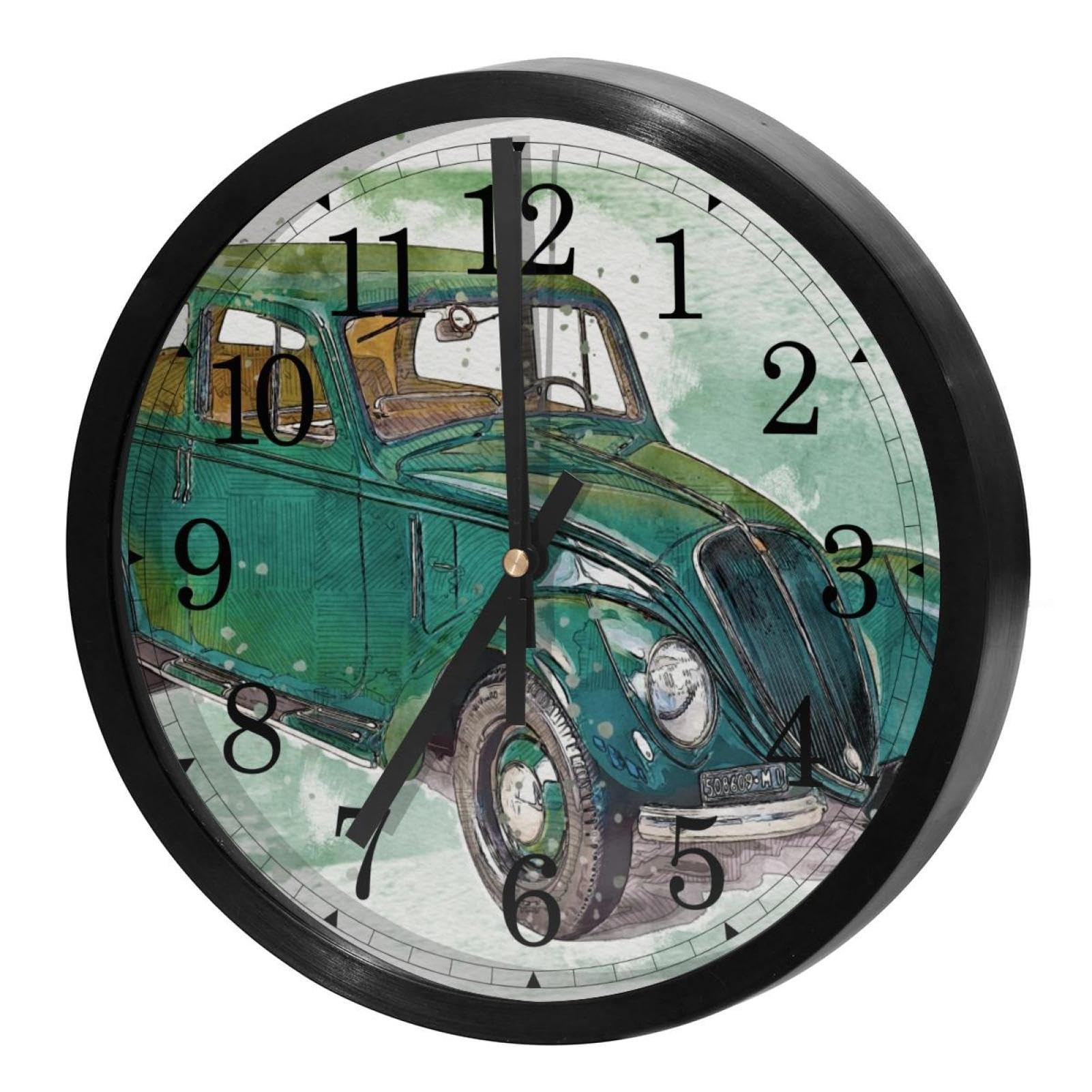 Horloge murale silencieuse ronde voiture vintage avec mécanisme à quartz précis