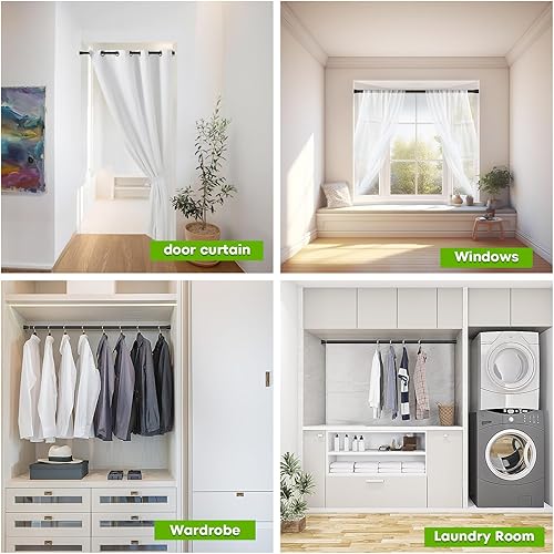 Miniatura 5 de Barra de cortina de tensión, paquete de 2 barras de tensión negras, barra de cortina ajustable, sin perforación, barras de tensión para ventanas de