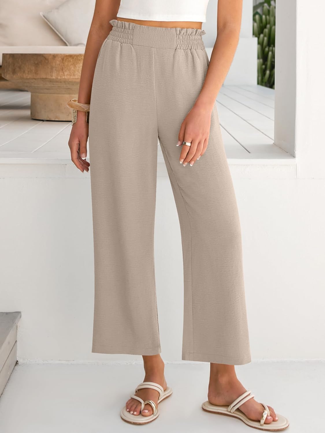 ANRABESS Womens Wide Leg Palazzo Pants Summer Beach High Waisted Cropped Flowy Pants 2026 Dressy Casual Trousers with Pockets - Image 7
