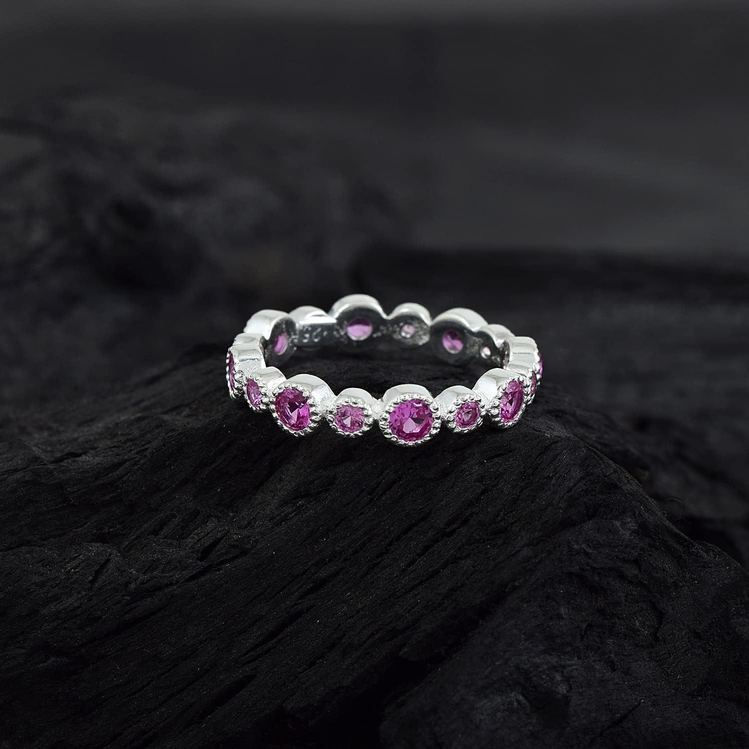 Natural Gemstone 925 Sterling Silver Eternity Band Ring In Bezel Setting Fine Jewellery,Minimalist Rings,Christams Jewelry AZ-ESJ-058