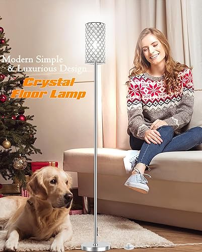 Miniatura 4 de Lámparas de pie de cristal  Moderna lámpara de pie plateada con 3 bombillas LED CCT para decoración elegante del hogar, sala de estar y dormitorio