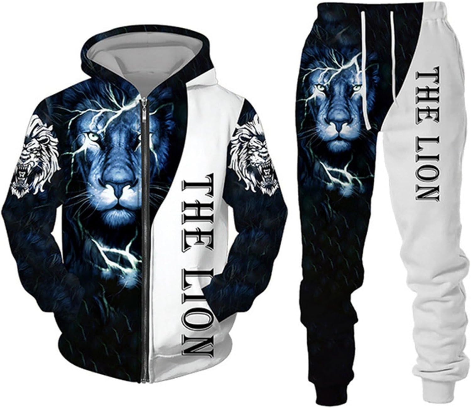 [Taopagii] ジャージ メンズ ライオン柄 上下セット 長袖 フードパーカー ジップ ゆったり 3D 通気 ロングパンツ プ
