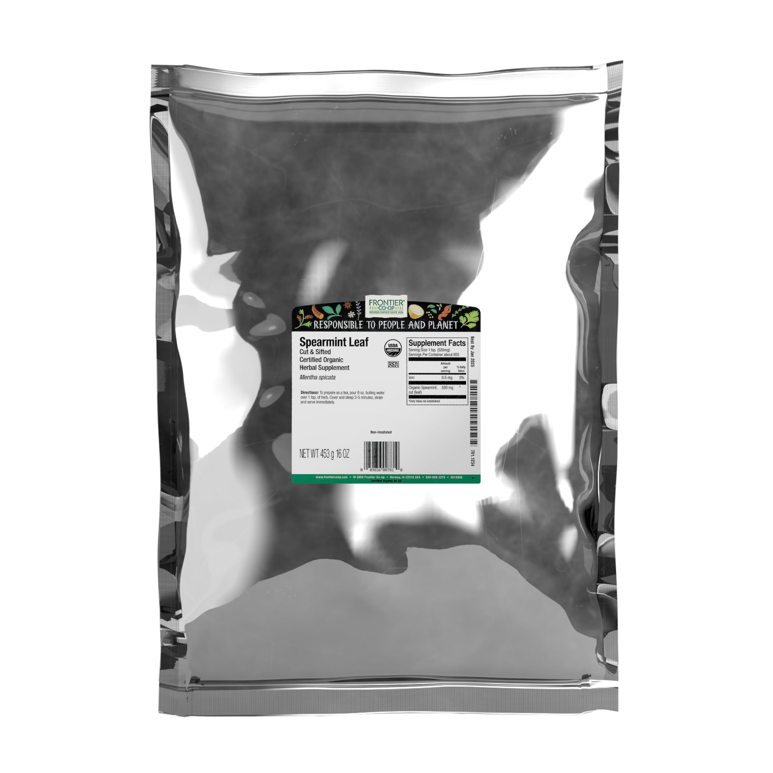 Frontier Co-op Organic Spearmint Leaf, 16 Oz, Bulk Bag - For Tea, DIY Body Care, Cooking, and Craft CocktailsUSDA Organic
