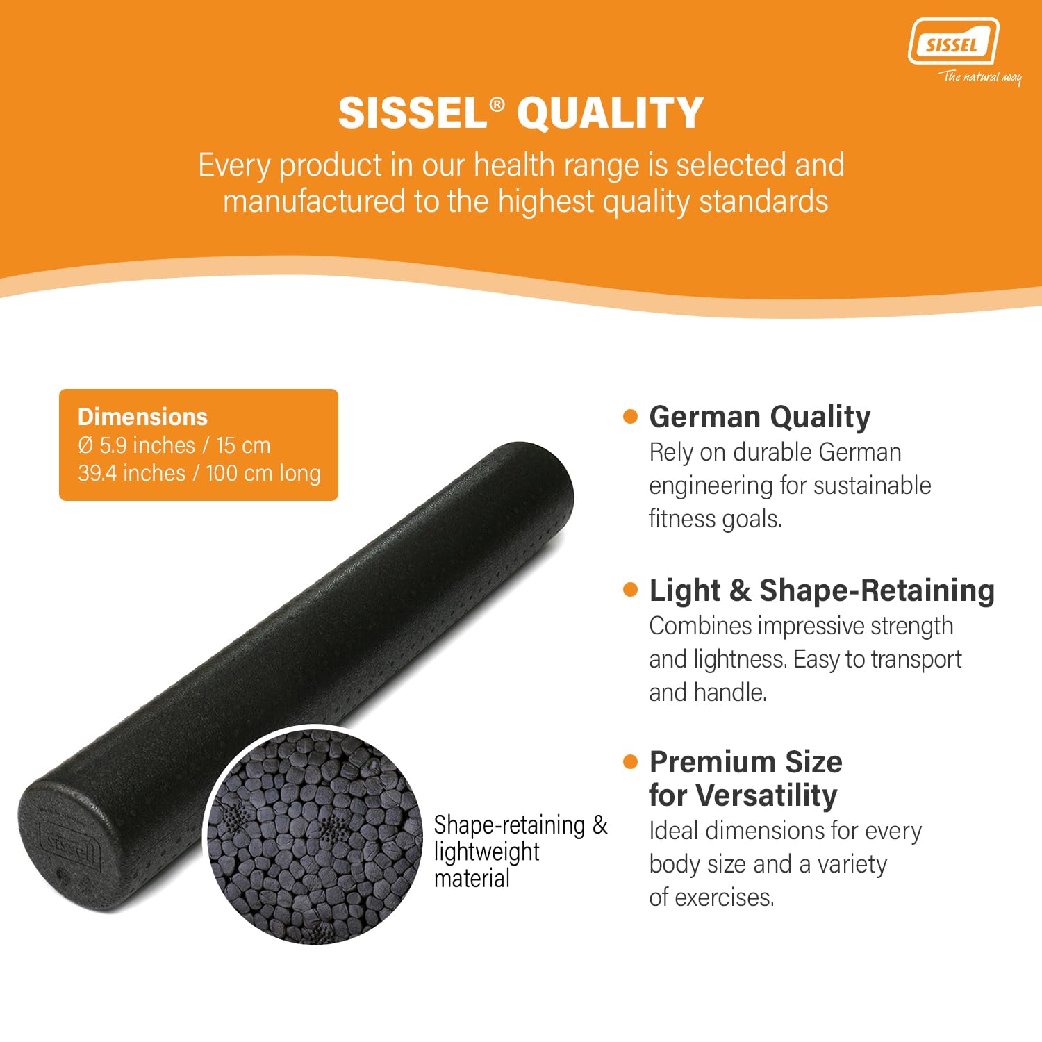 SISSEL Intense Roller Boudin de pilate, Noir, 100 cm