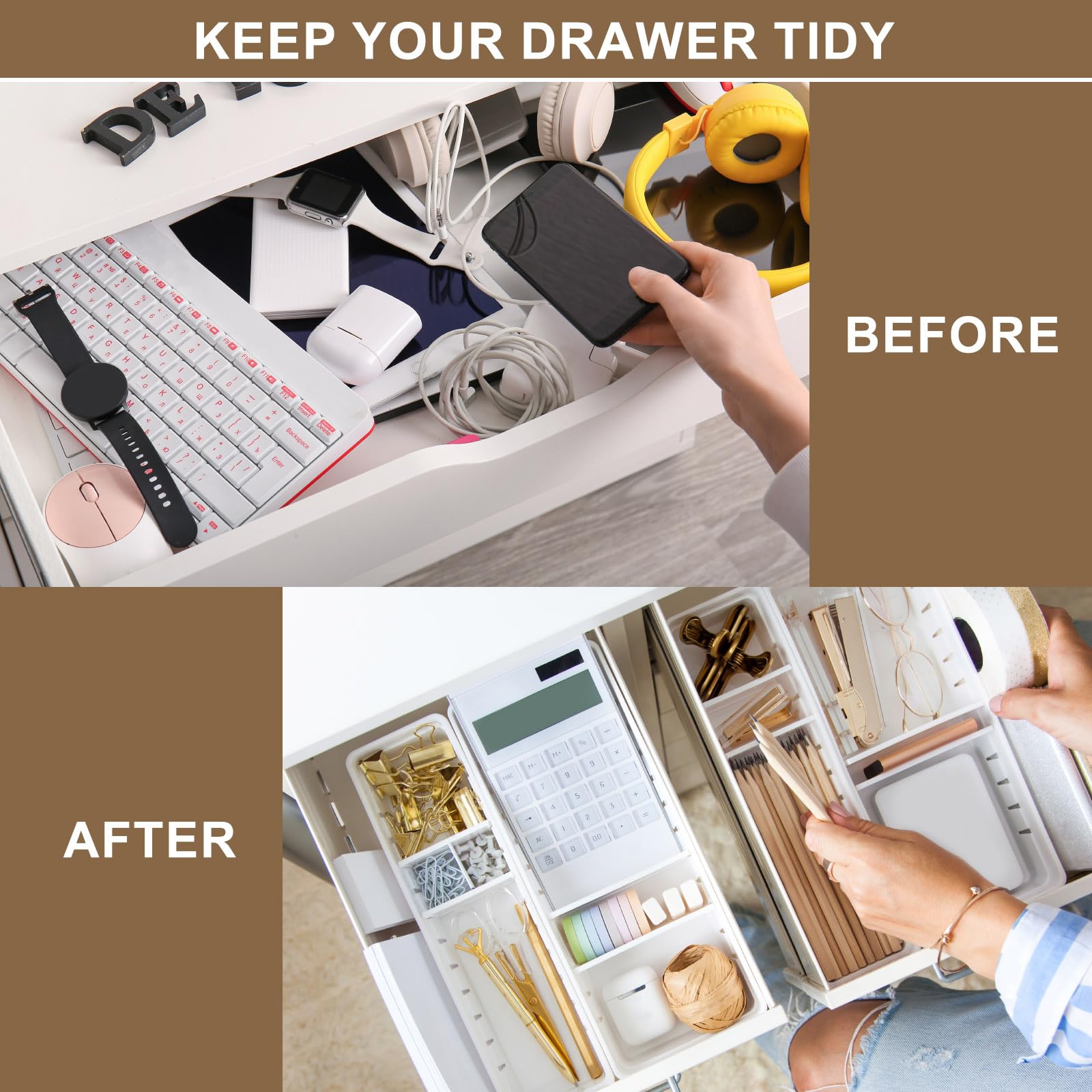 sourcing map Set di 25 organizer per cassetti, in plastica trasparente, 4 misure, per bagno, vanità, divisori, contenitori per trucco, gioielli, utensili e gadget