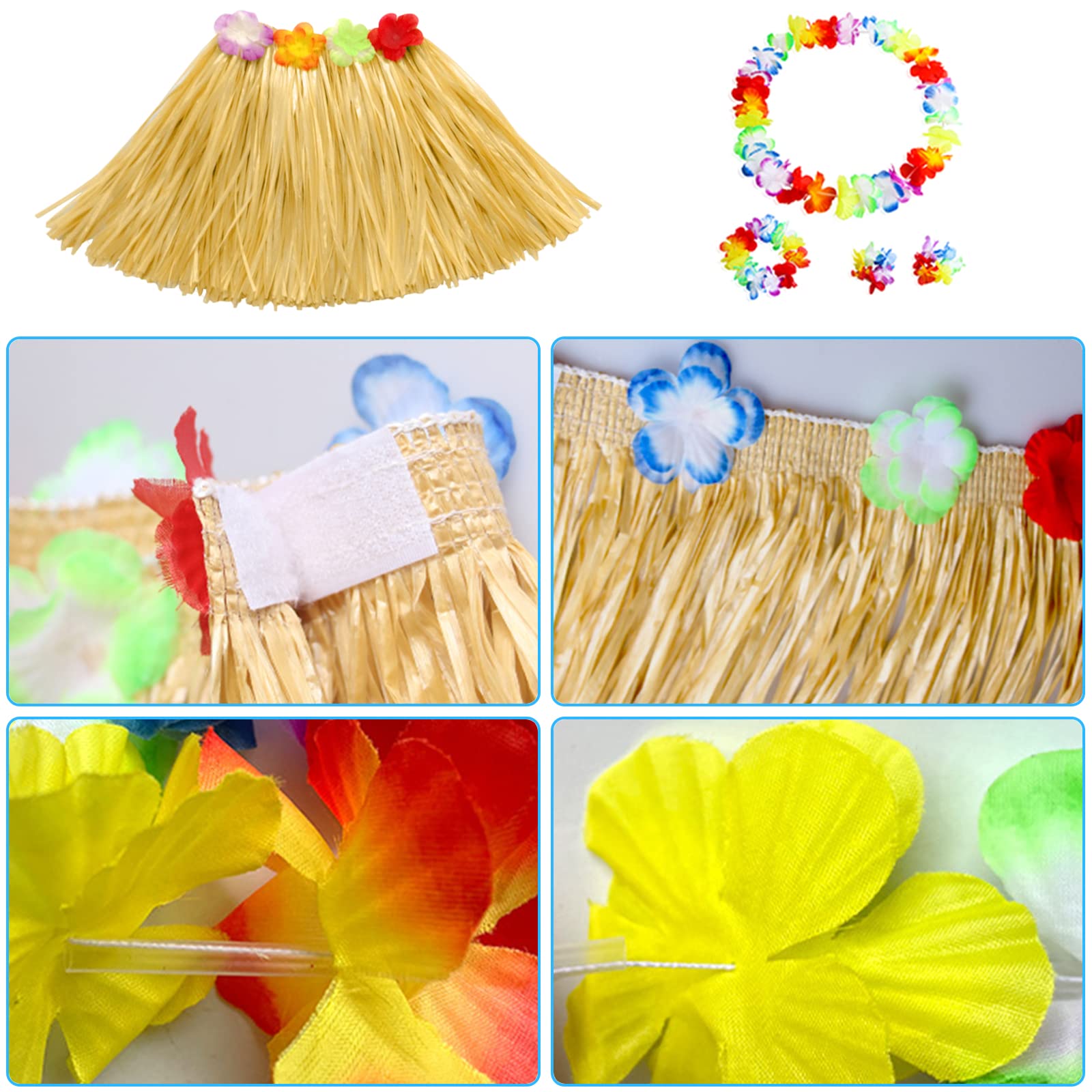 40 Pezzi Gonna Hawaiana Set con 8 Hula Hawaiana,8 Ghirlanda Hawaiana Collana fiori,8 Corona e 16 Bracciali, Costume hawaiano Hula Gonna per Festa Hawaiana Luau Party Decorazione Festa in Spiaggia