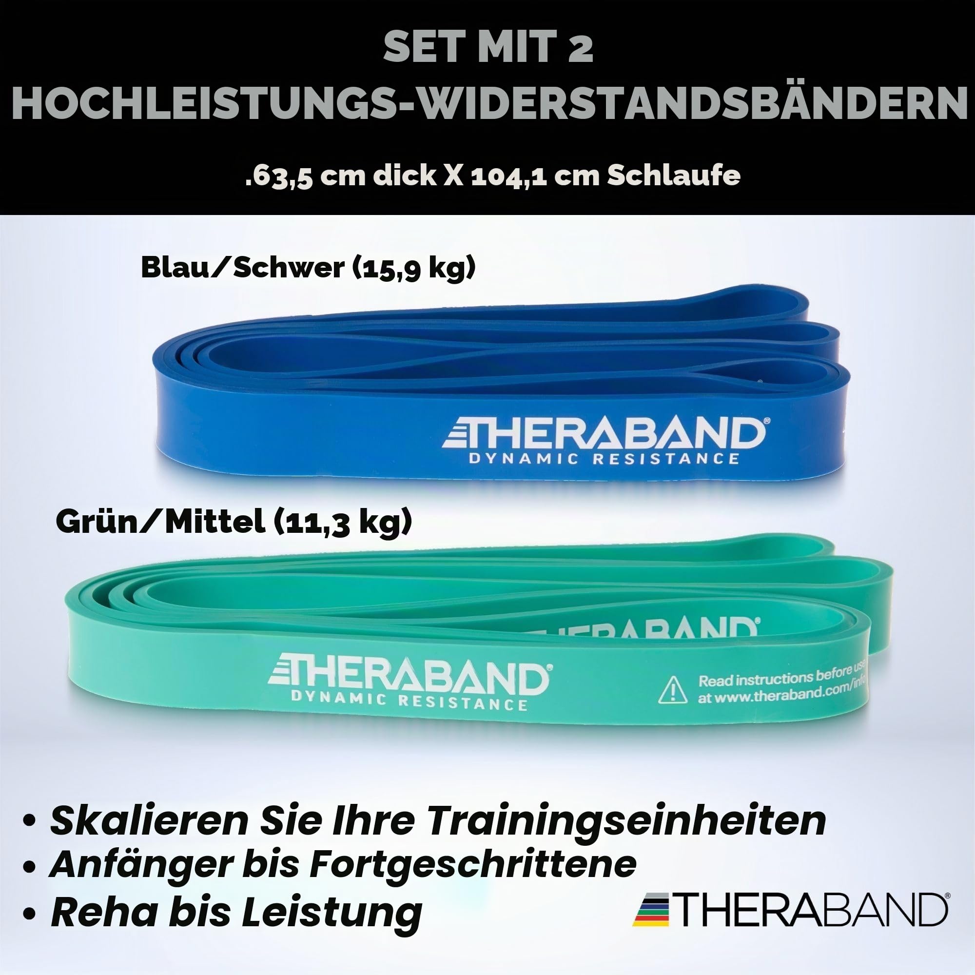 Theraband High Resistance Bands, Set of 2 Elastic Super Bands for Improving Flexibility, Injury Rehab, & Full Body Workouts, Heavy Duty Stretch Bands for Lifting