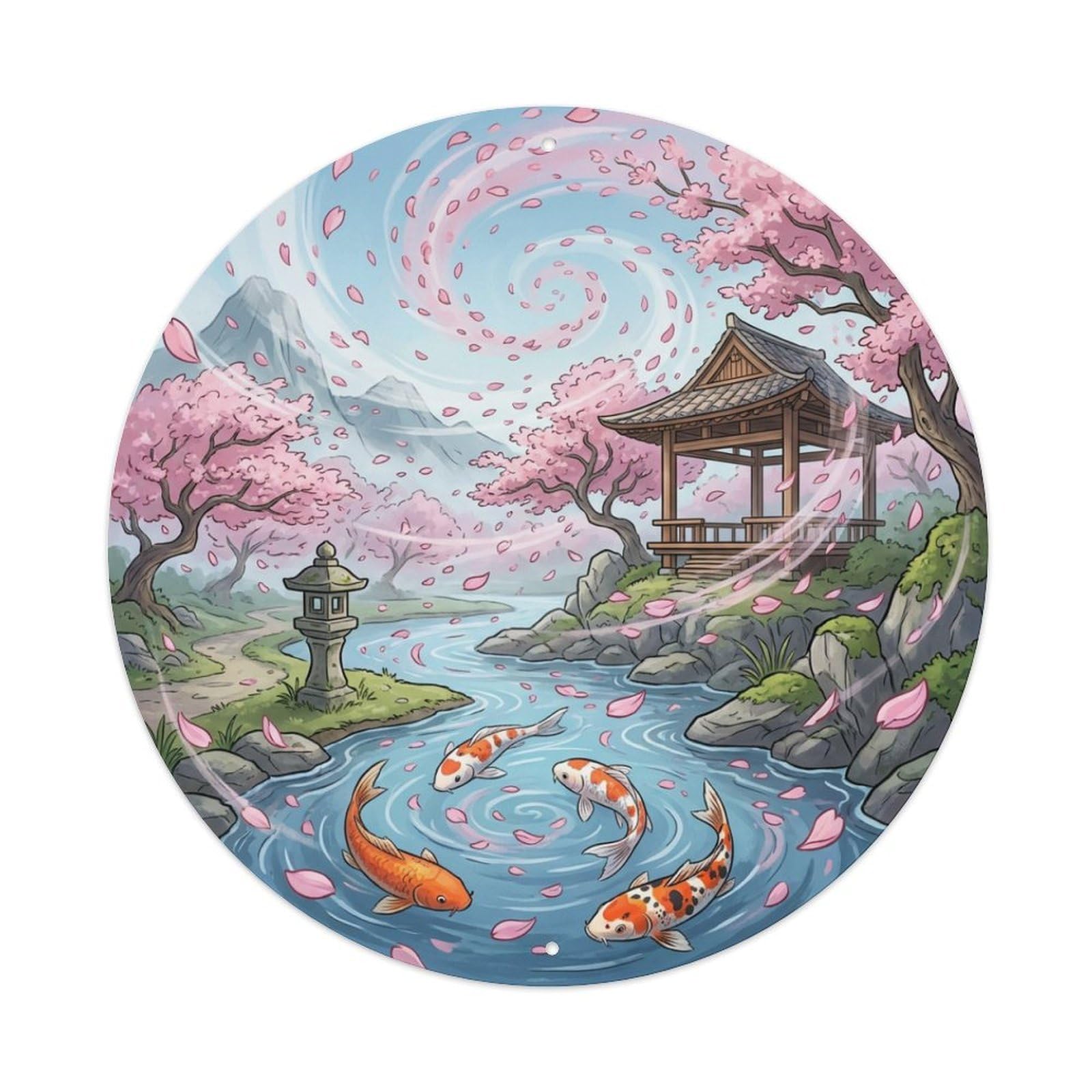 Galvaxio Style Japanese Koi Fish Spring Breeze Petals Flying 1 Metal Tin Sign