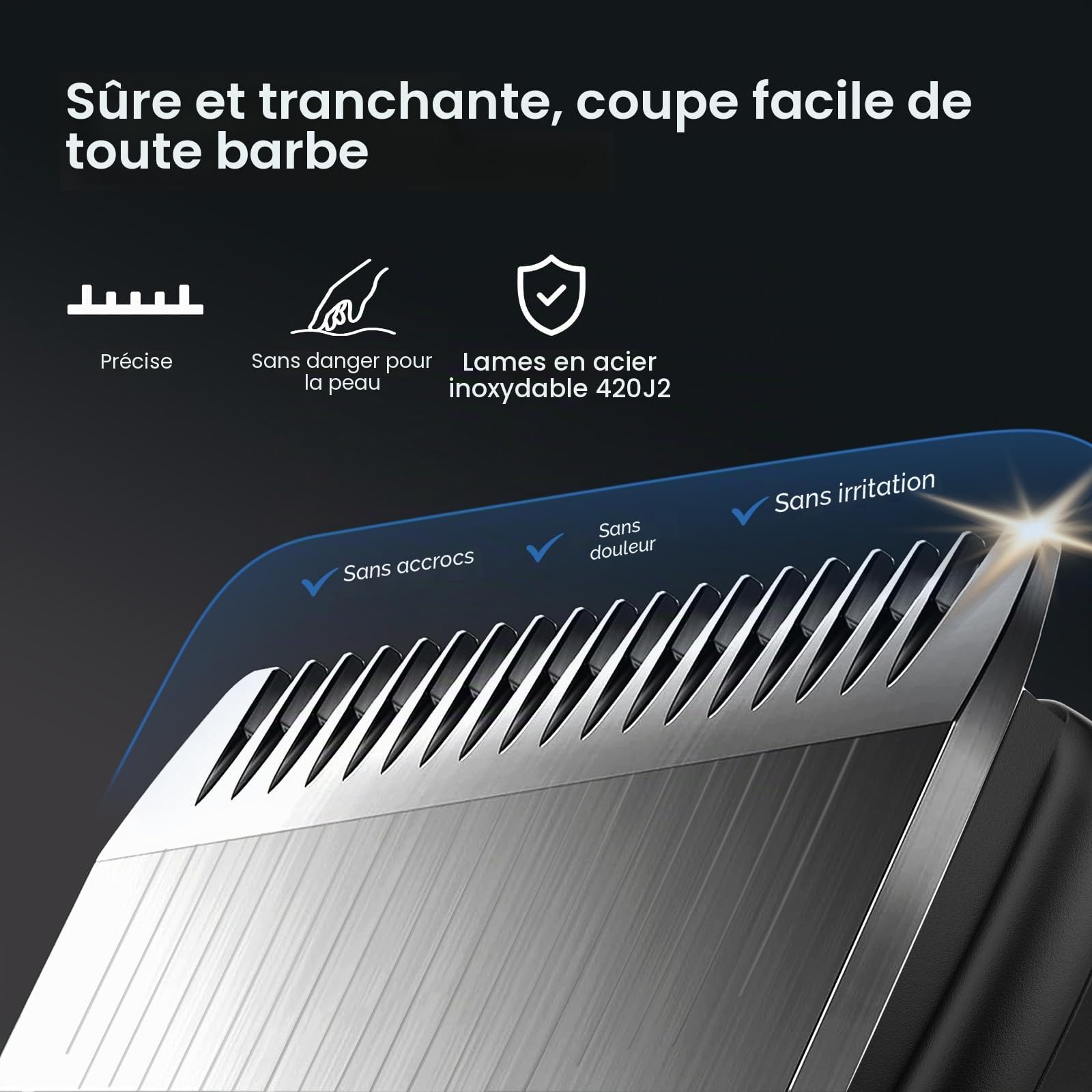 Maxgroom 6-en-1 Tondeuse Barbe Homme,Rasoir Electriques Hommes avec Base de Stockage Organisée,Double Mode de Charge(Base&USB-C),Tête Magnétique Amovible,IPX6 Sec/Mouillé, Autonomie 120 Mins (Argent)