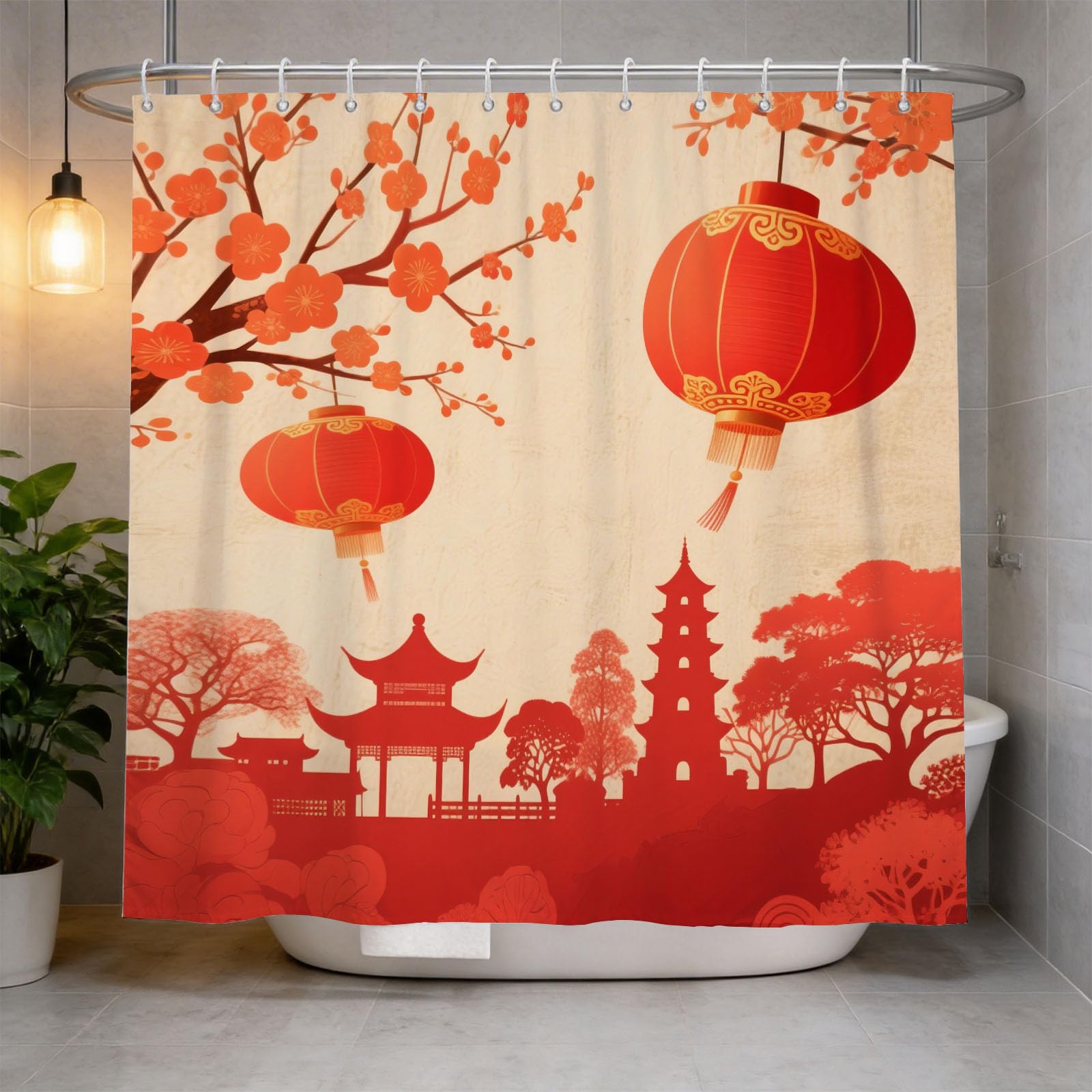 Hongduo 3D Silhouette Shower Curtain for Stalls Bathtubs Chinese Style Bathroom Decor Shower Curtain Set Polyester Fabric Waterproof 180x200cm/71X79 Inch with Hooks