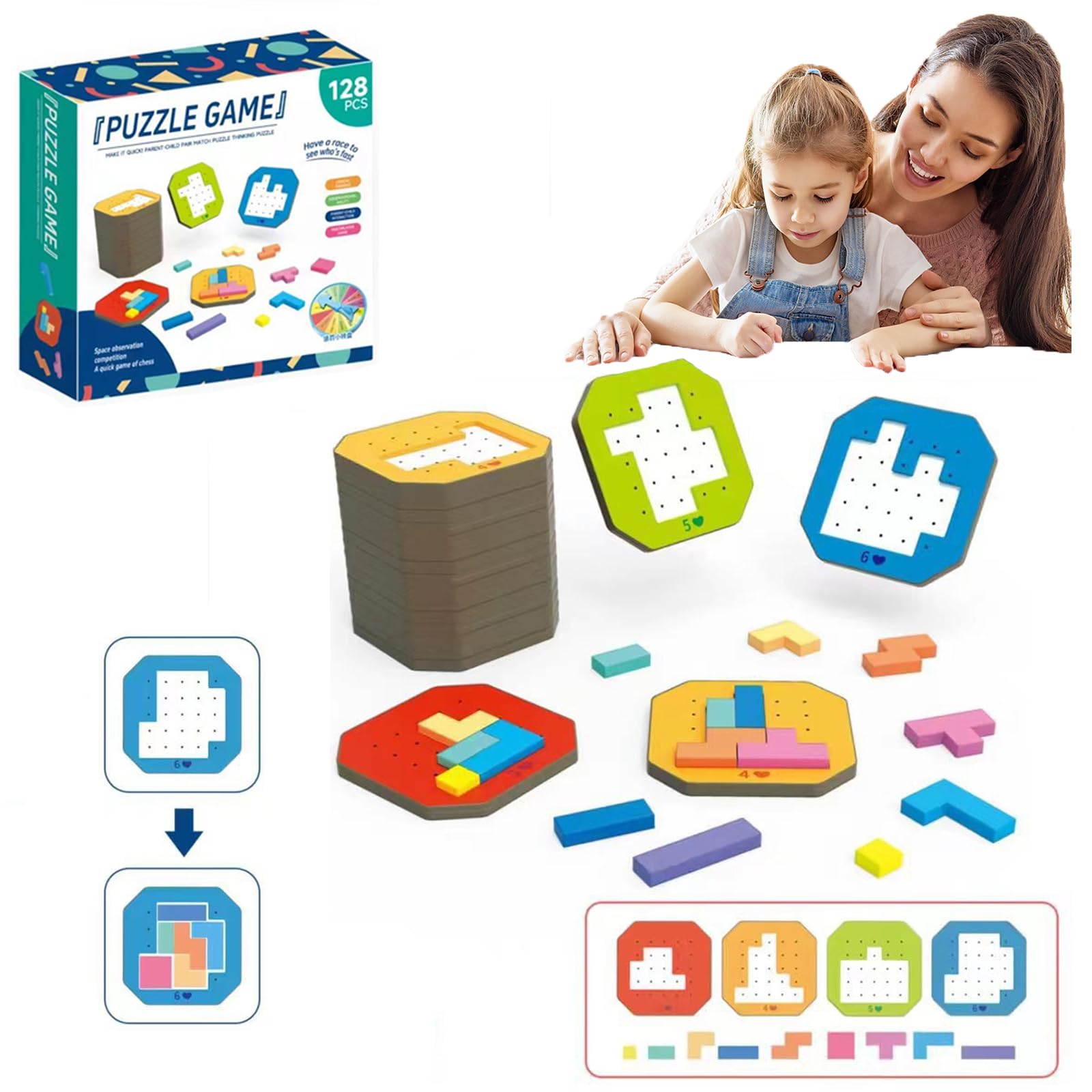 Colorful Block Jigsaw Puzzle Game, 3D Russian Block Tangram Toy, Building Colorful Blocks Jigsaw Puzzles, Tangram Shape Jigsaw Puzzles Montessori Puzzle Gift Toys for Kids (1Set)