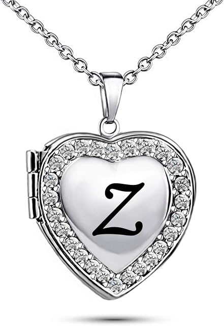 KunBead Jewelry Love Heart Photo Picture Locket Necklace Name Letter Initial Alphabet Pendant Necklace for Women Girls