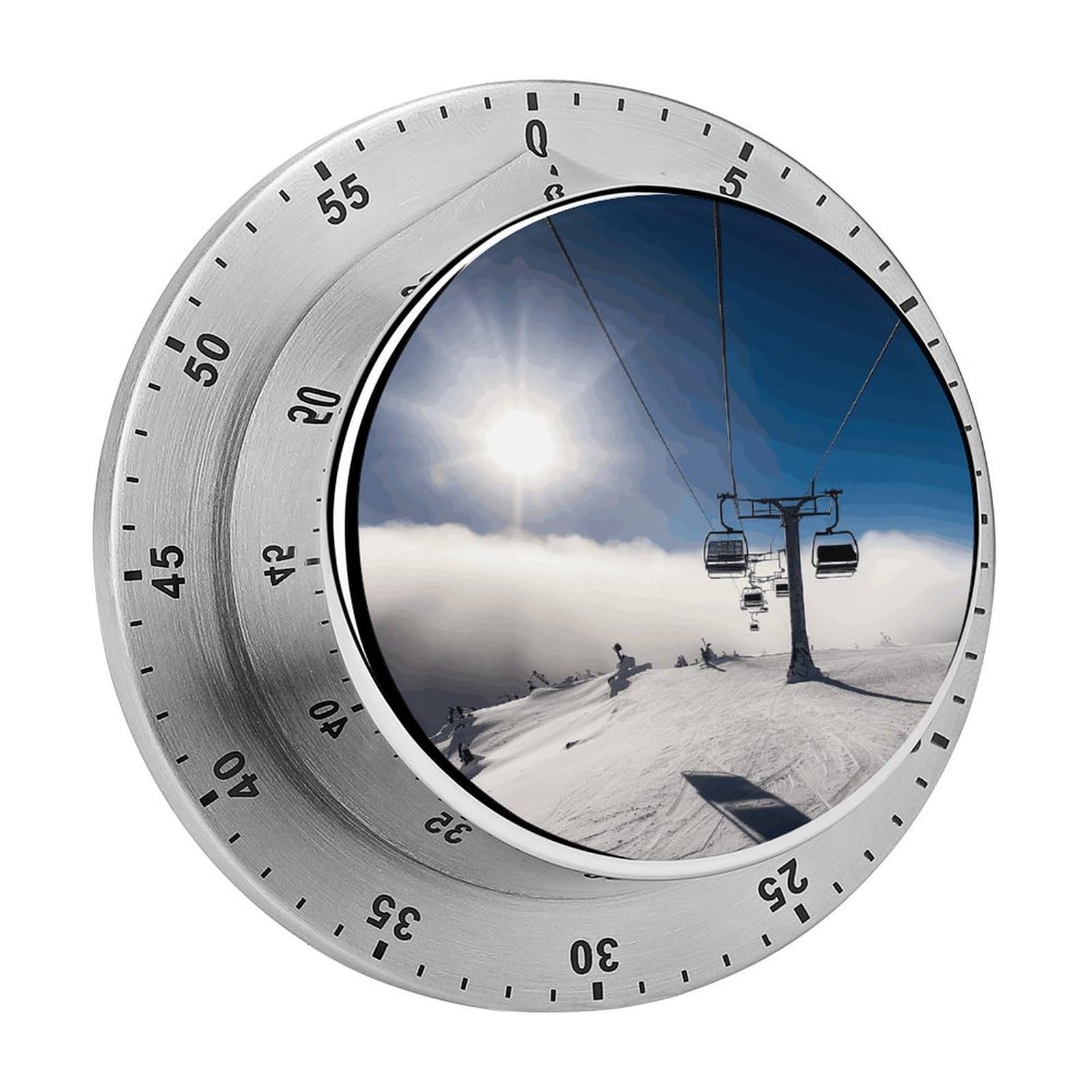 Ski Lift at Sunshine Timer No Batteries Required Wind Up Timer with Loud Alarm Stainless Steel Body Exquisite Visual Mechanical Timers Magnetic Countdown Kitchen Timers for Cooking
