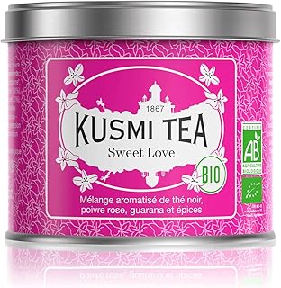 Kusmi Tea - Organic - Sweet Love - Sweet Black Tea Blend with Liquorice Root, Guarana Seed, Pink Peppercorn & Spices - 125g of All Natural, Premium Loose Leaf Black Tea in Eco-Friendly Metal Tin