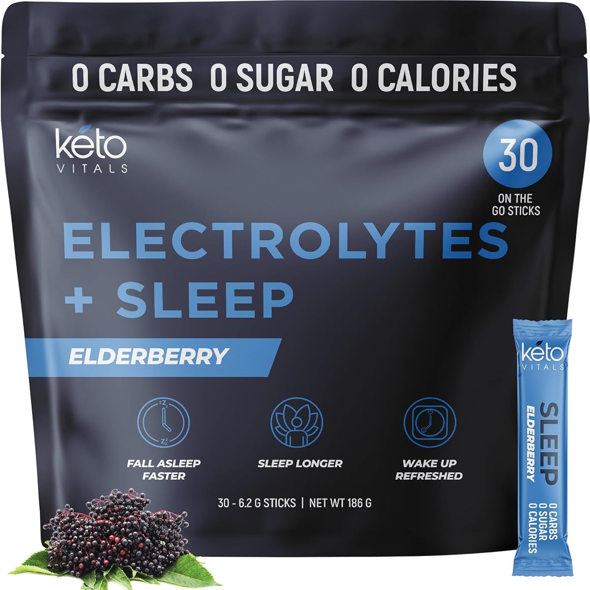 Sleep Drink Electrolyte Sleep Powder Packets - Elderberry, 30 Count | Fast Acting Blend Of Melatonin 3mg, GABA, L-Theanine & Ashwagandha - Supports Restful Nights* - Sugar Free