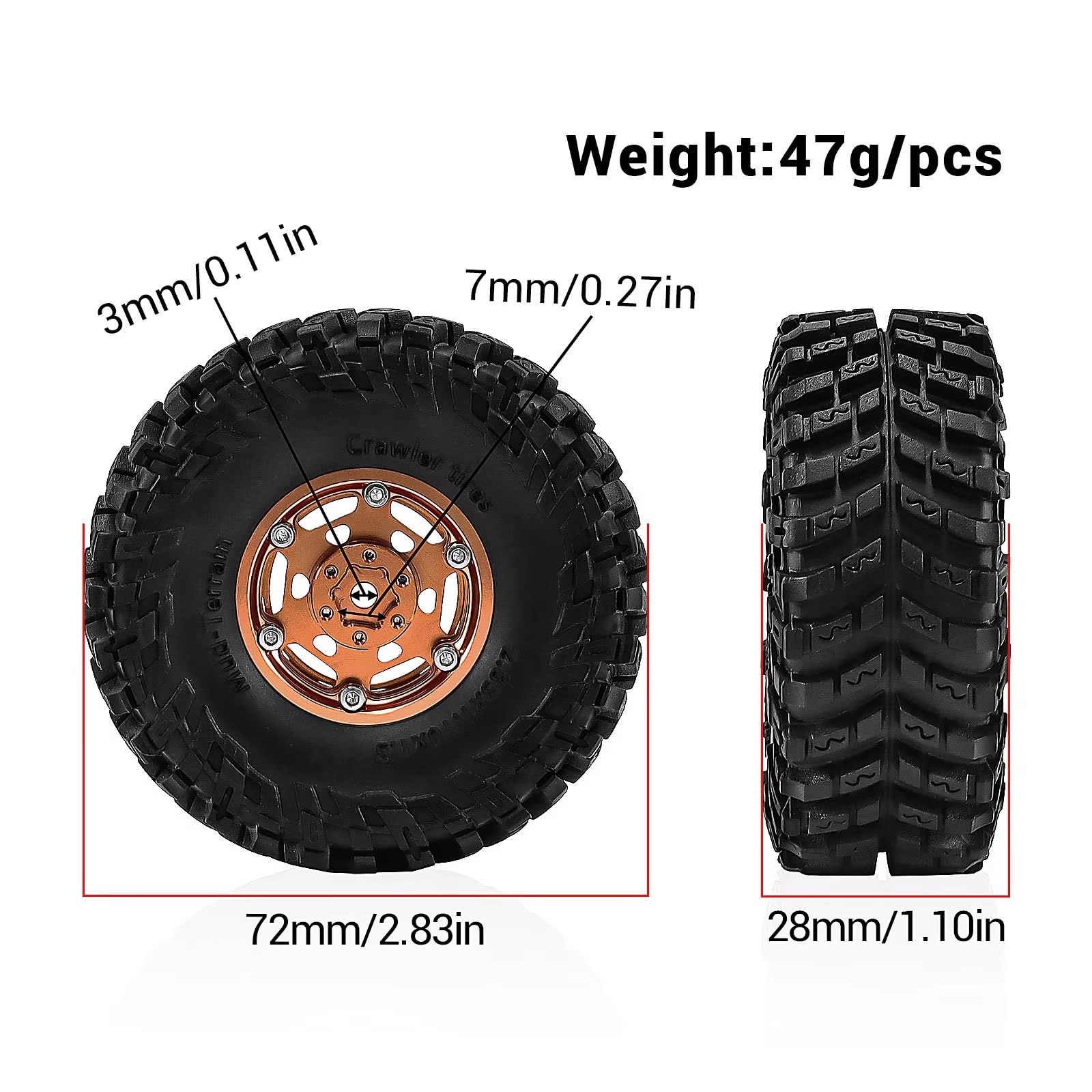 Pneumatici Ruote Beadlock Per Axial Per SCX24 Per FCX24 1/24 | Aggiornamento RC Car Set Ruote Lega Leggera e Pneumatici per Mini Crawlers con Trazione Affidabile(Brown)