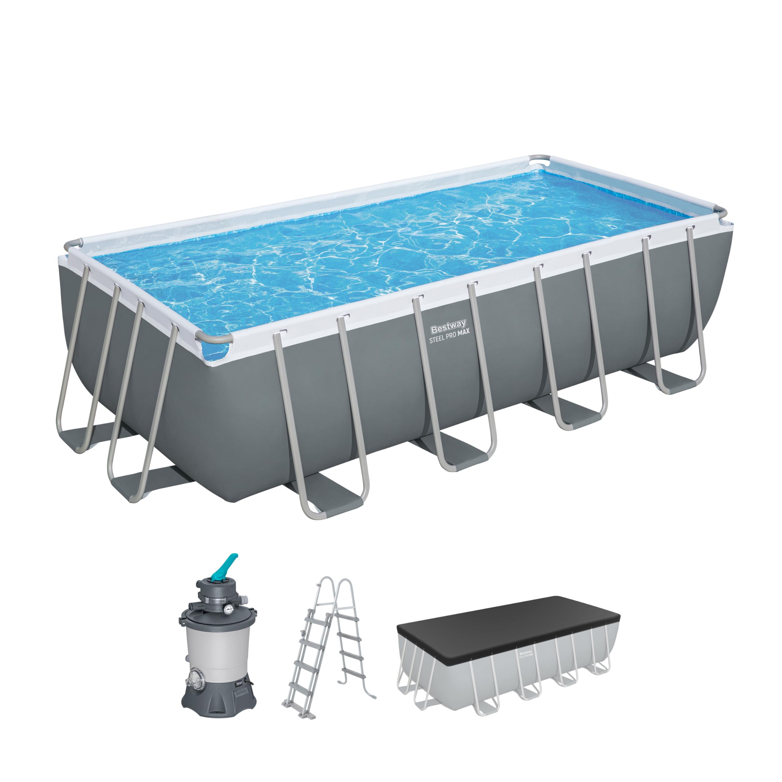 Bestway 56671-​7 Set piscina fuori terra Steel Pro MAX - 4,​88 m x 2,​44 m x 1,​22 m, grigio