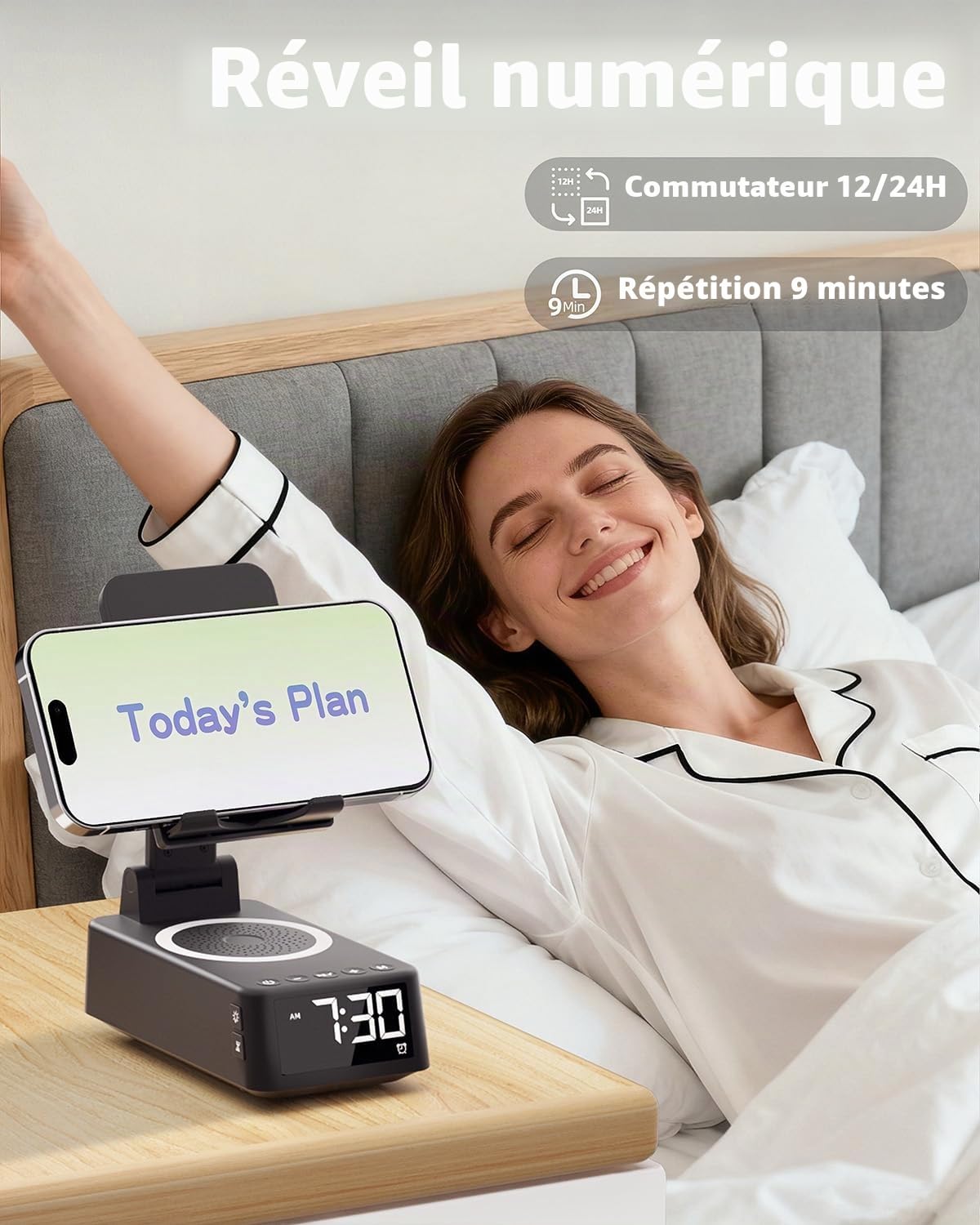 Cadeau Homme Enceinte Bluetooth Portable Réveil Support Téléphone | Machine à Bruit Blanc,20 Sons Apaisants,Idee Cadeau Original Anniversaire,Noël Utile Cadeau Homme,Femme,Papa,Fille,Garçon