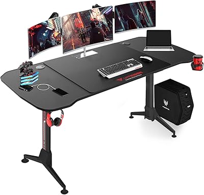 Amazon Com Vit 63 Inch Ergonomic Gaming Desk T Shaped Office Pc Computer Desk With Full Desk Mouse Pad Gamer Tables Pro With Usb Gaming Handle Rack Stand Cup Holder Headphone Hook Carbon Black Kitchen