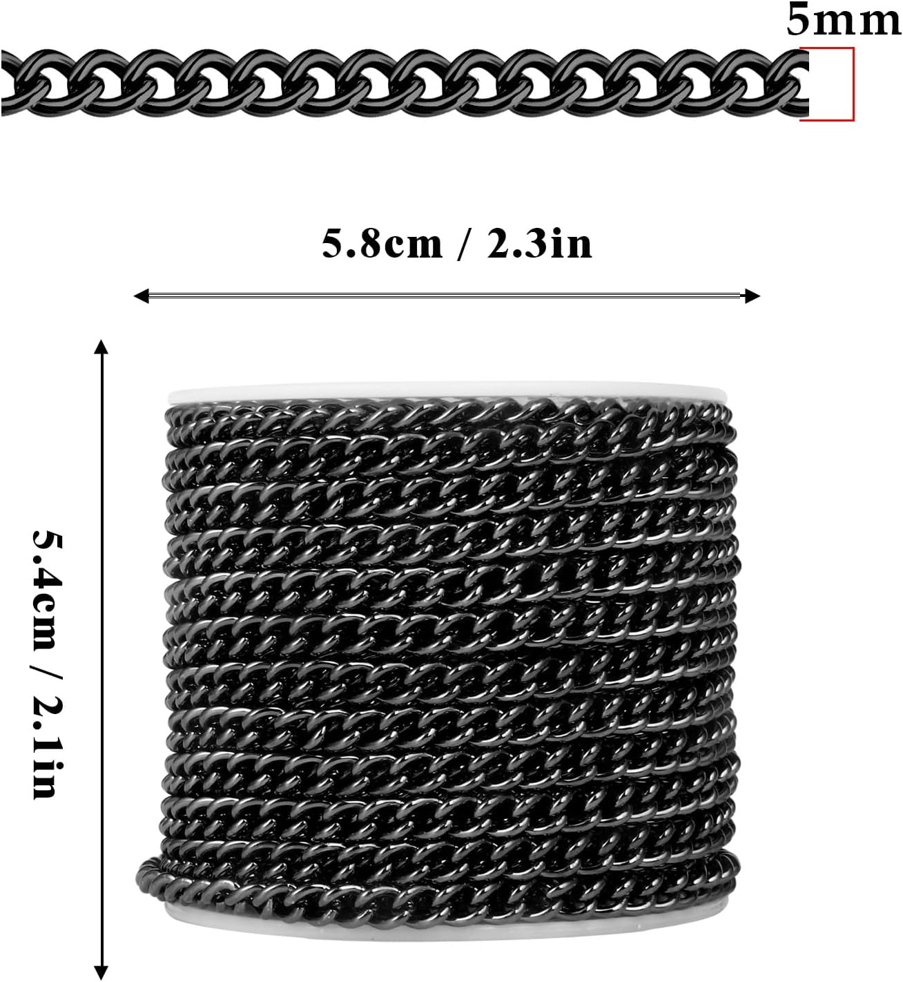 33FT Gunmetal Stainless Steel Curb Chains Roll, 5mm 304 Stainless Steel Black Flat Twisted Links Curb Chains Bulk Spool for Jewelry Making DIY Craft - Image 3
