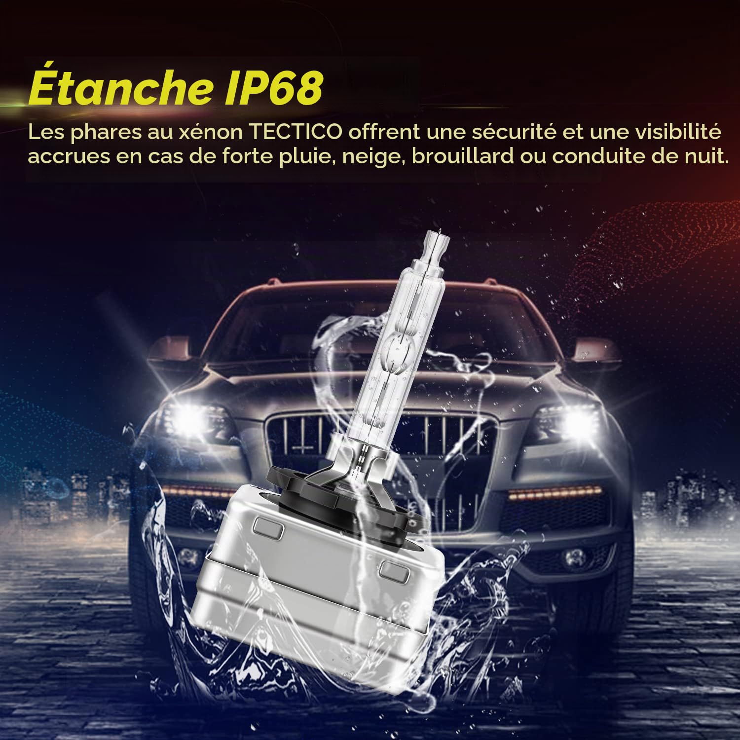 TECTICO D3S 35W Xénon Ampoule HID de HID kit de Conversion 6000K 12V Blanc Diamant +300% Ultra Clair Kit de Conversion Bi HID Ampoule, 2 Ampoules