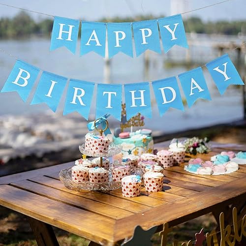 Miniatura 3 de Cartel de feliz cumpleaños azul, prestrung reutilizable, cartel de cumpleaños para hombres, bebés, niños, decoración de fiesta de cumpleaños