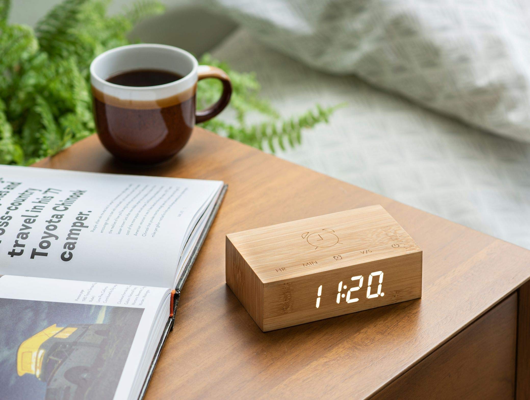 Gingko BAMBOO WOOD CLOCK RELOJ Black Redondo Clásico Unisex Adulto