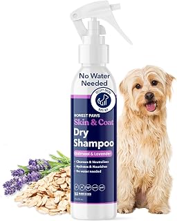 Honest Paws Oatmeal & Lavender Dog Dry Shampoo - Waterless No-Rinse Foam for Itchy Skin, Odor, Shedding & Allergies Relief - 8oz