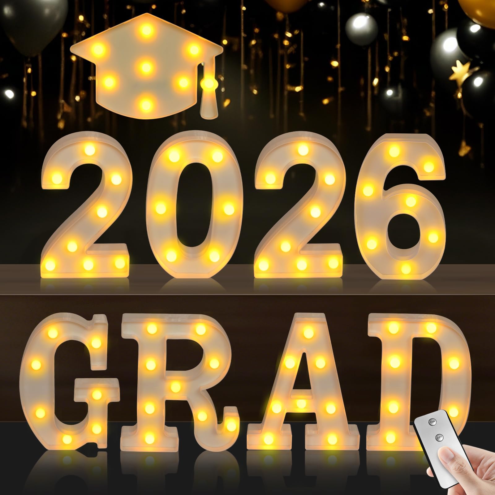 Photo 1 of **SOME LETTERS ARE BROKEN**2026 Graduation Decorations, Grad Light Up Letters for 2026 Graduation Party Decorations, Grad 2026 and a Cap 2026, Kindergarten Preschool High School College Wall Table Decor Party Supplies