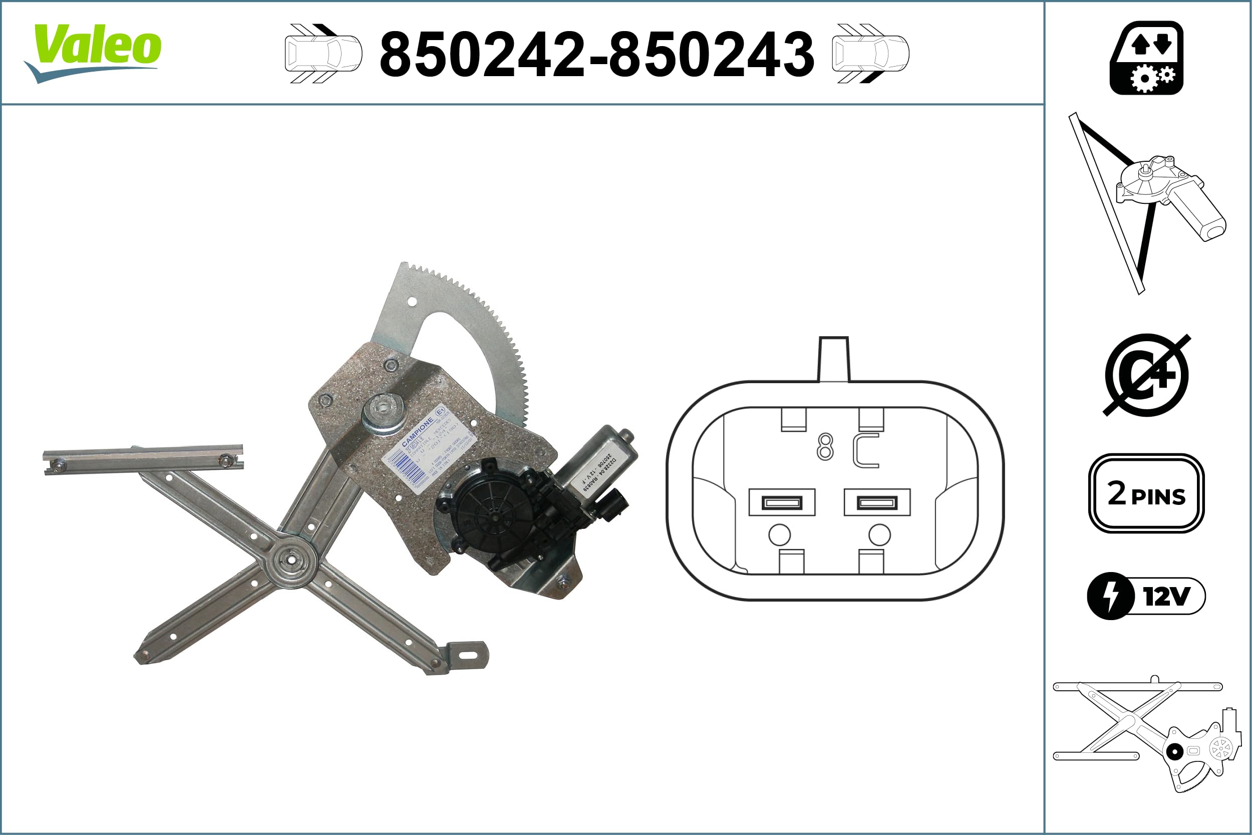 Valeo Alzacristallo Anteriore SX 850242