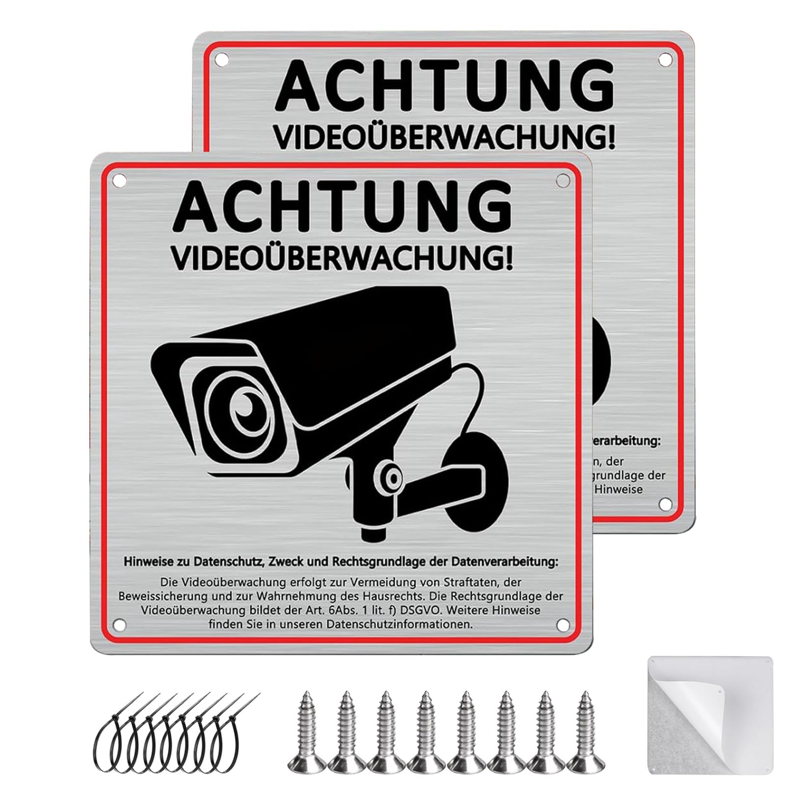 WENRENMK 2 Carteles De Videovigilancia – 15 X 15 Cm Cartel De Videovigilancia Propiedad Privada – Autoadhesivo + Perforación + Colgar Señales De Advertencia De Videovigilancia